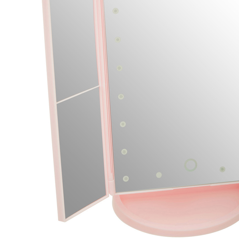 Premier Housewares Cassini Tri Fold Pink LED Table Mirror Image 7