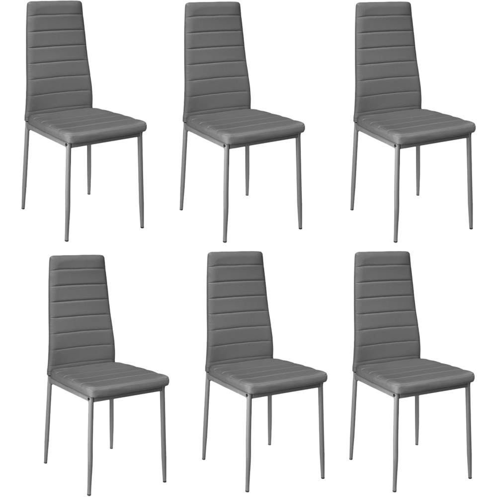 Living and Home Set of 6 Grey Quilted Faux Leather High Back Dining Chair Image 2