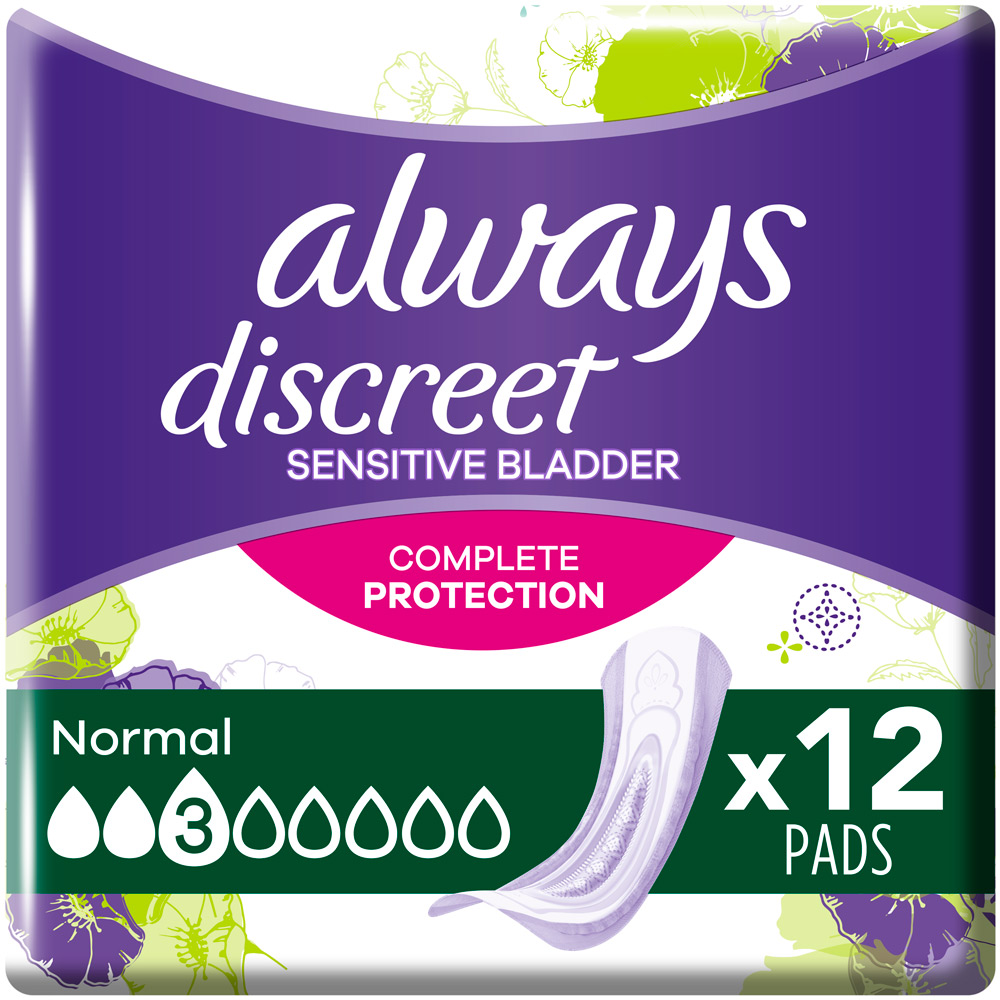 Always Discreet Sensitive Bladder Incontinence Pads Normal 12 Pack