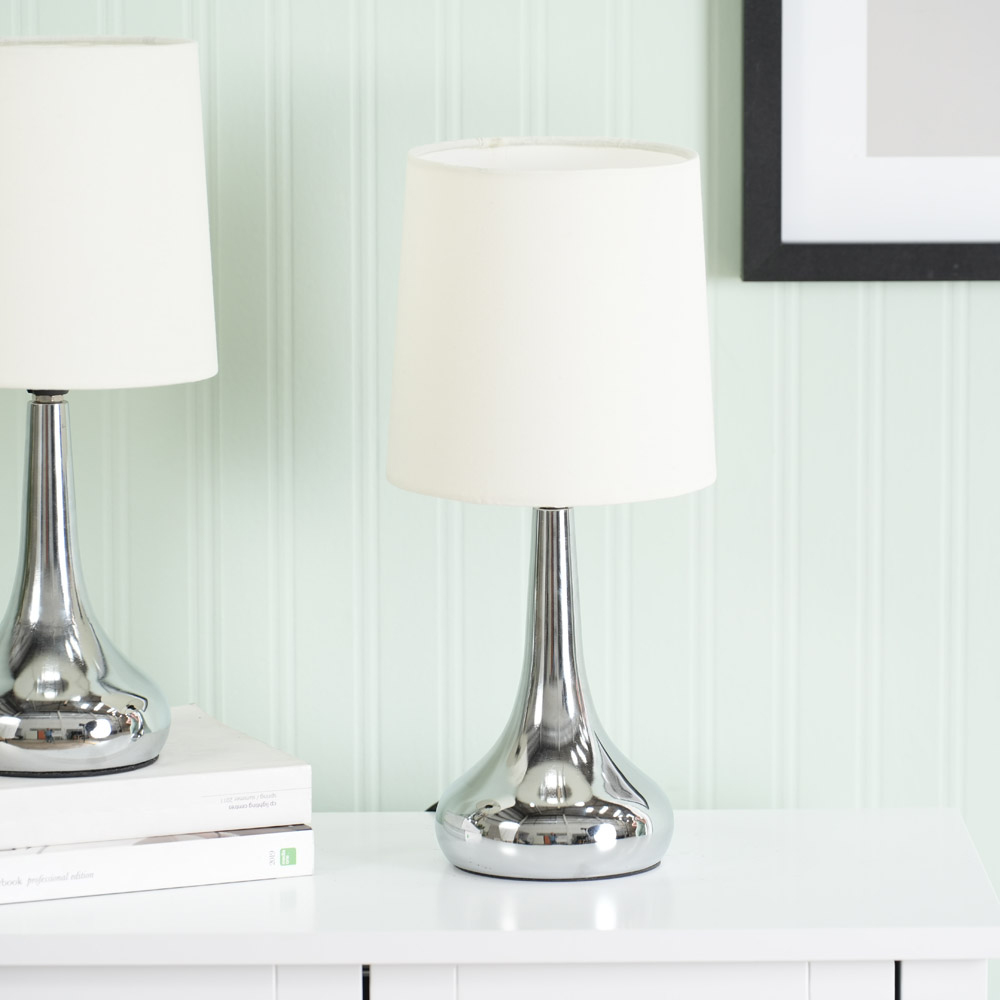 ValueLights Teardrop Cream Shade Chrome Touch Table Lamp with Bulb 2 Pack Image 4