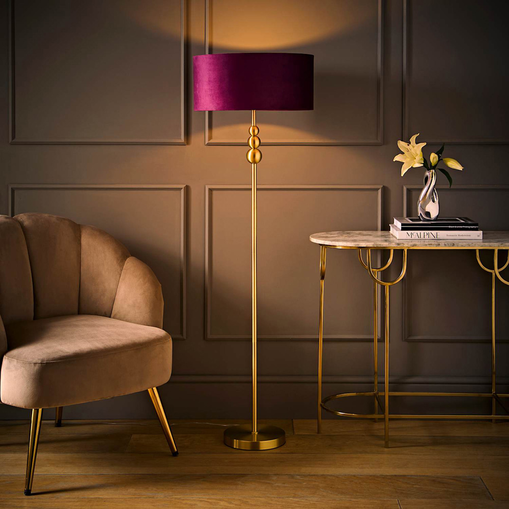 ValueLights Marissa Plum Velvet Squat Shade Brushed Gold Floor Lamp with Bulb Image 2