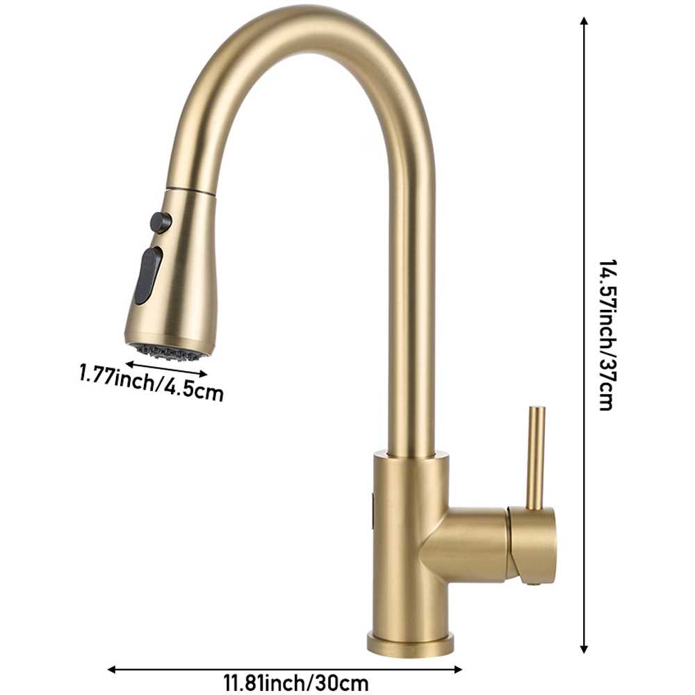 Living and Home Golden 304 Stainless Steel Pull Down Sensor Kitchen Faucet with LED Light Image 8