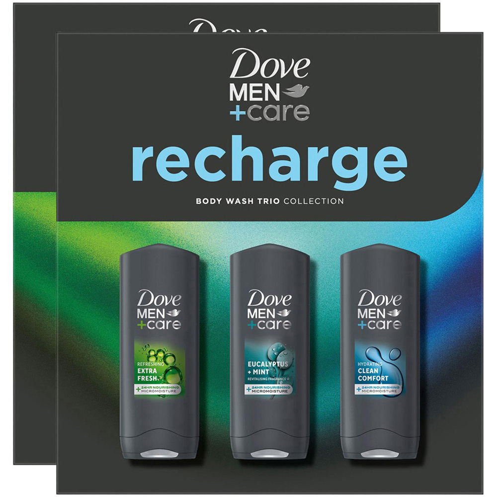 Dove Men+Care Recharge Comfort Extra Fresh Eucalyptus Mint Scent Bodywash Trio Gift Set 250ml 2 Pack Image 1