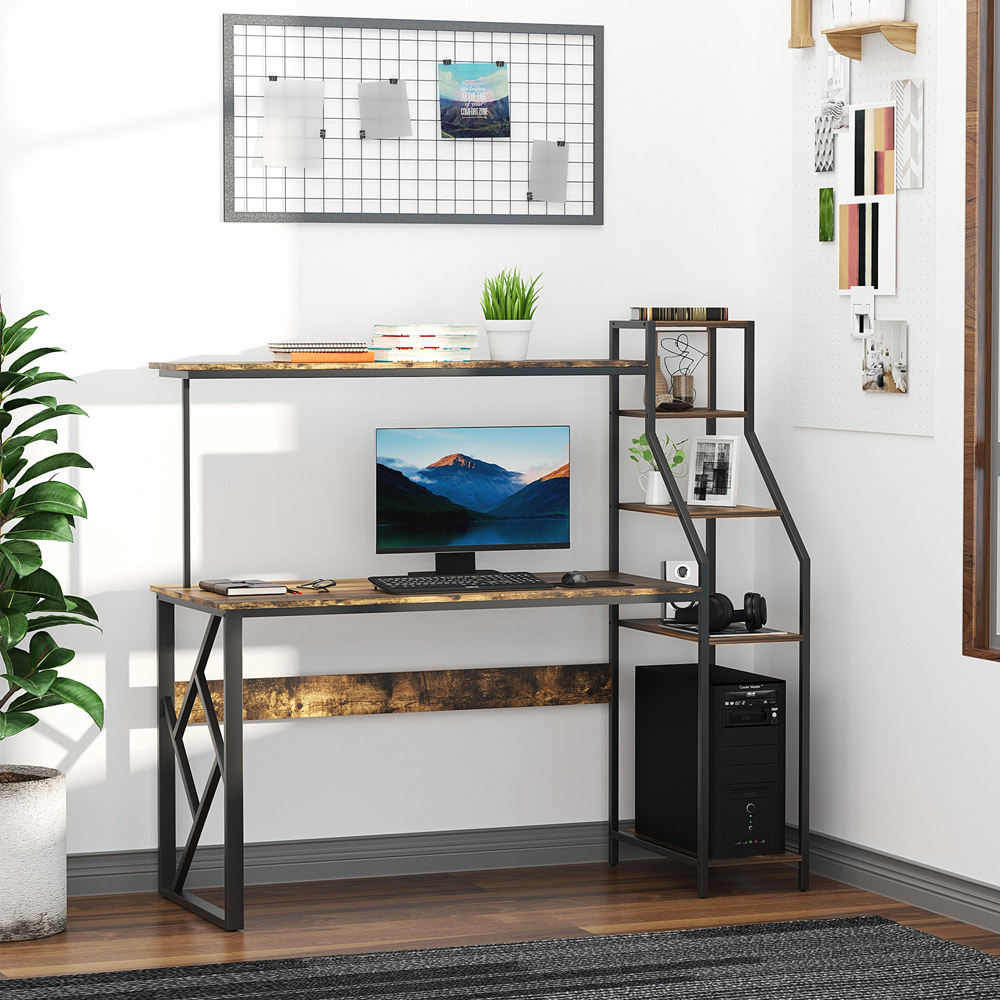 Portland Desk with Shelves Rustic Brown Image 4