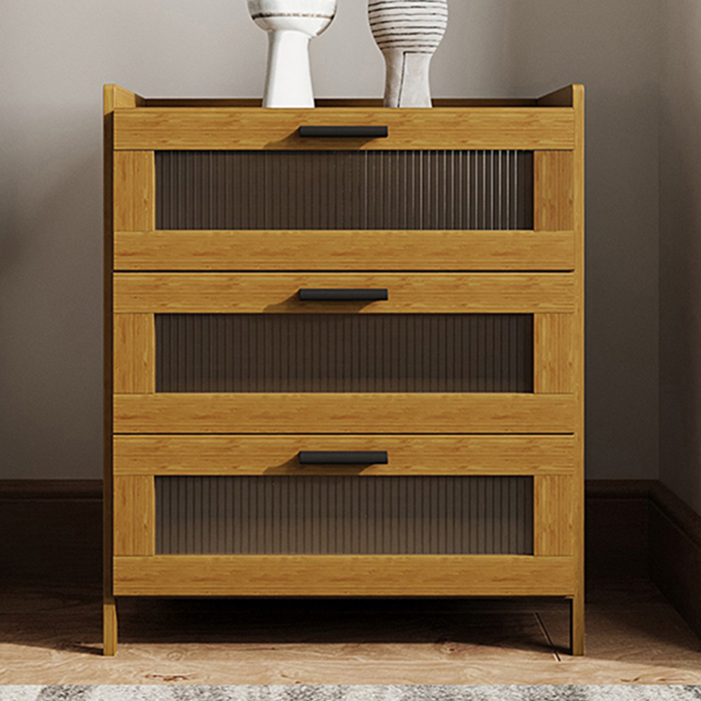 Living and Home 3 Drawer Tawny Acrylic Panel Bedside Table Image 1