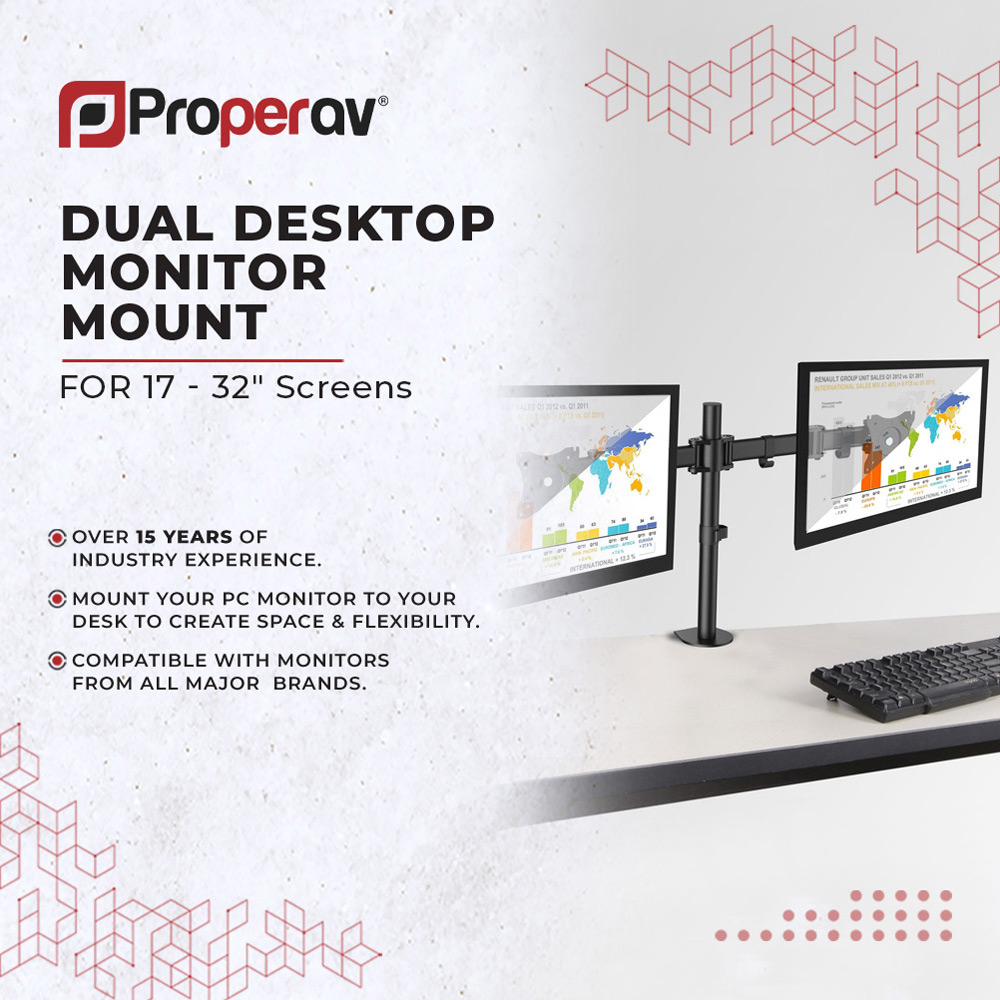 ProperAV 13 to 32 Inch Dual Swing Arm Full Motion Desk Top Monitor Mount Image 5