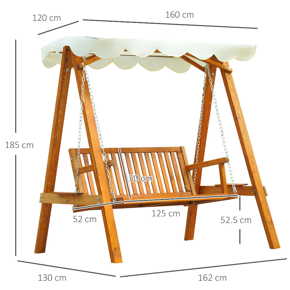Outsunny Wooden 3 Seater Cream Swing Seat Image 6