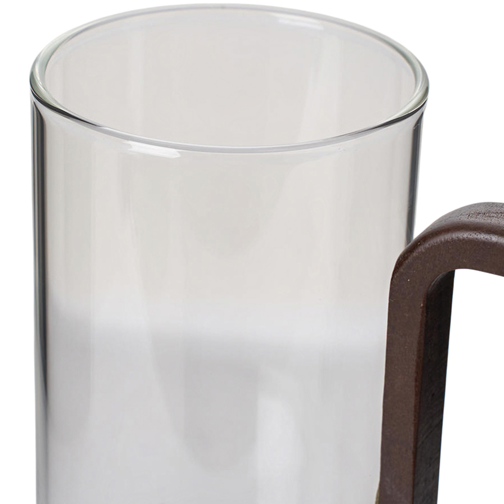 Living and Home 4 Piece Transparent Borosilicate Glass Wooden Handle Mug Set 360ml Image 5