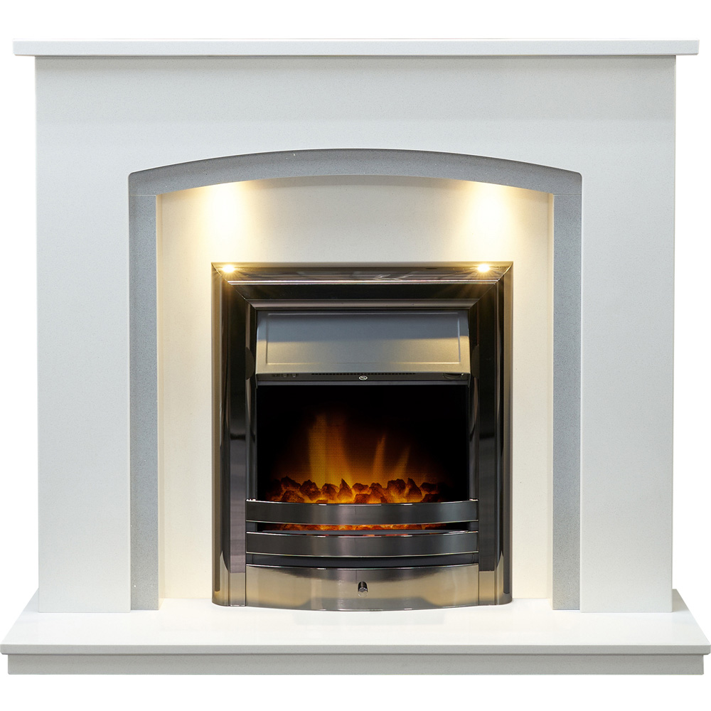 Acantha Calella White Marble Fireplace Suite and Black Nickel Vela Electric Fire 48 Inch Image 3