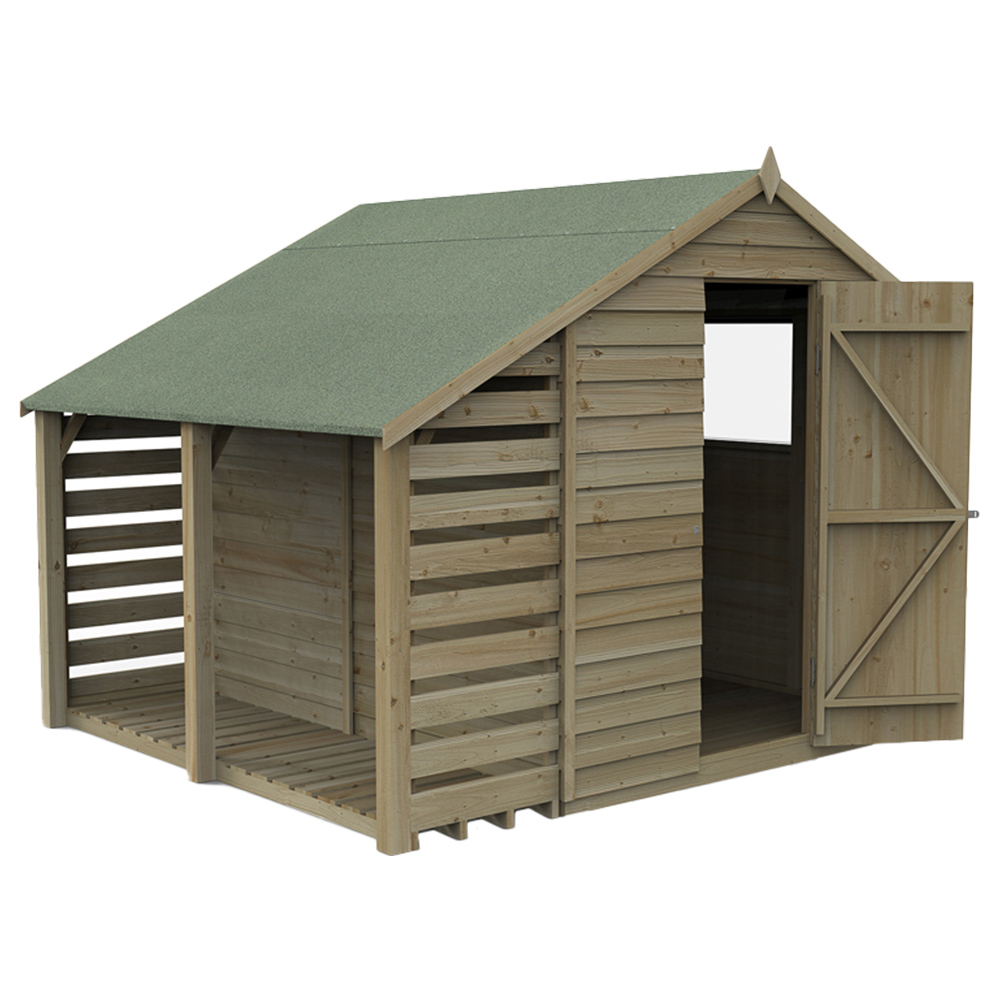 Forest Garden 6 x 8ft Pressure Treated Overlap Apex Shed with Lean To and Window Image 2
