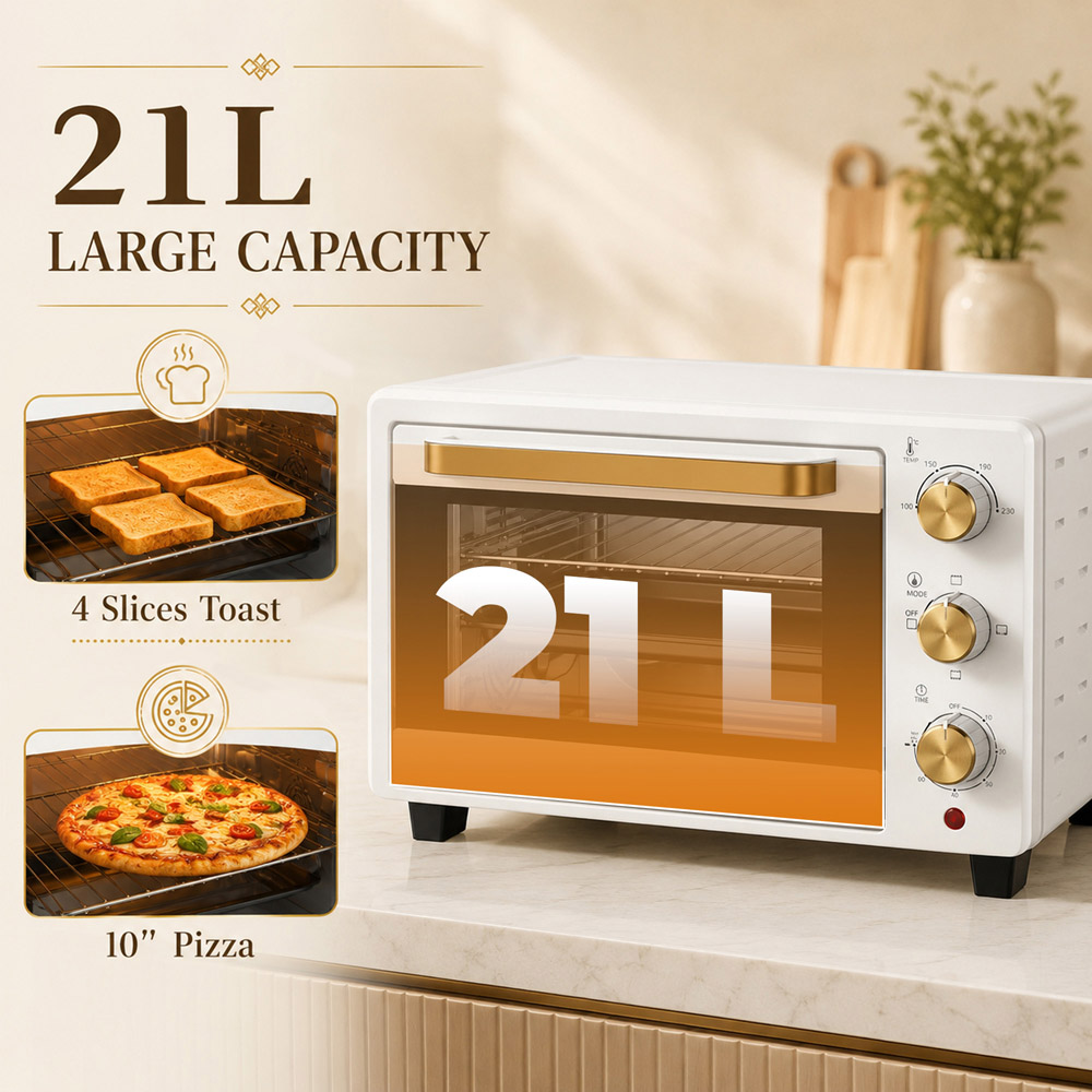 HOMCOM 800-085V71WT White 21L Electric Grill Toaster Oven with Adjustable Temperature Image 7