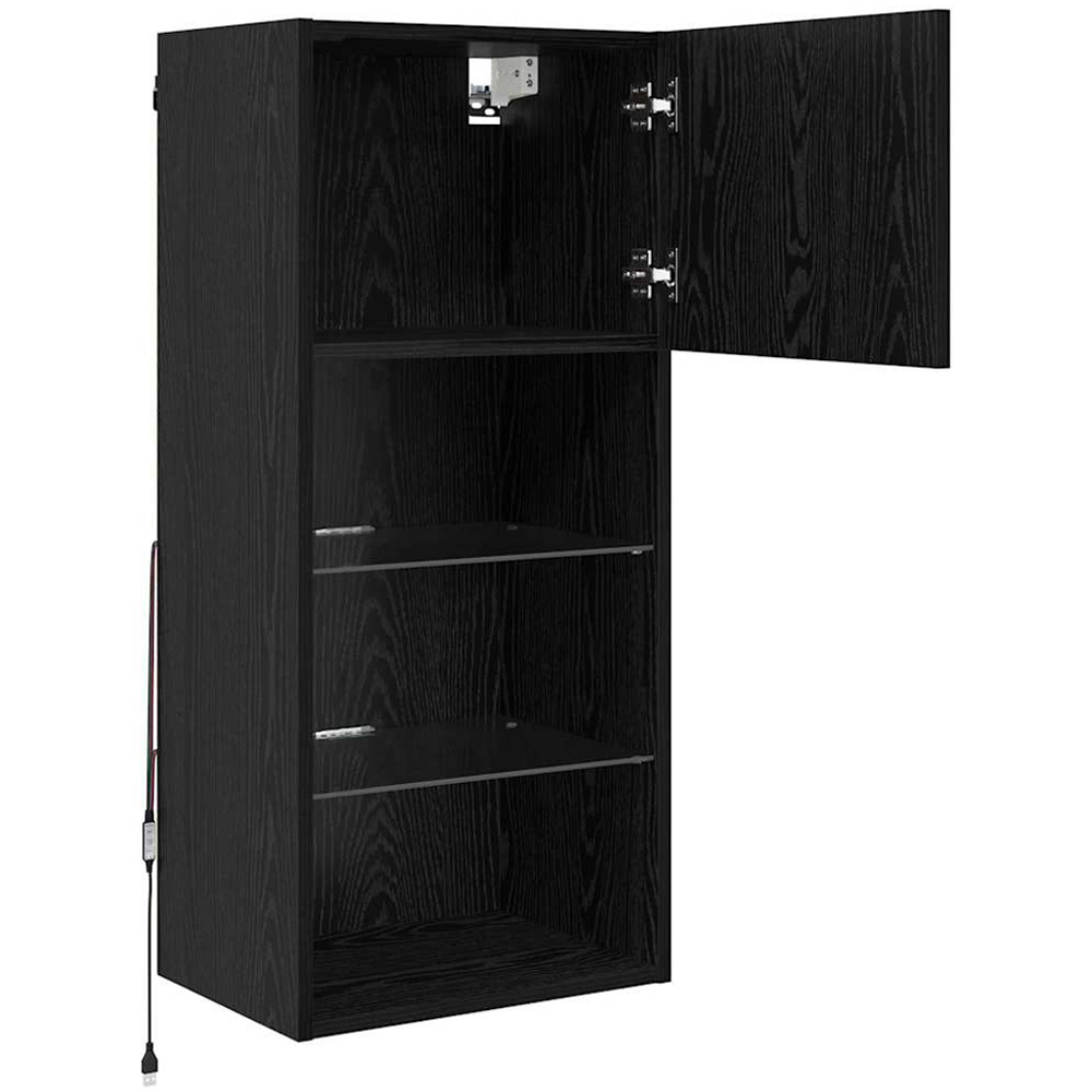 vidaXL Single Door 3 Shelf Black Oak Wide Wall Mounted LED TV Unit Set of 2 Image 5