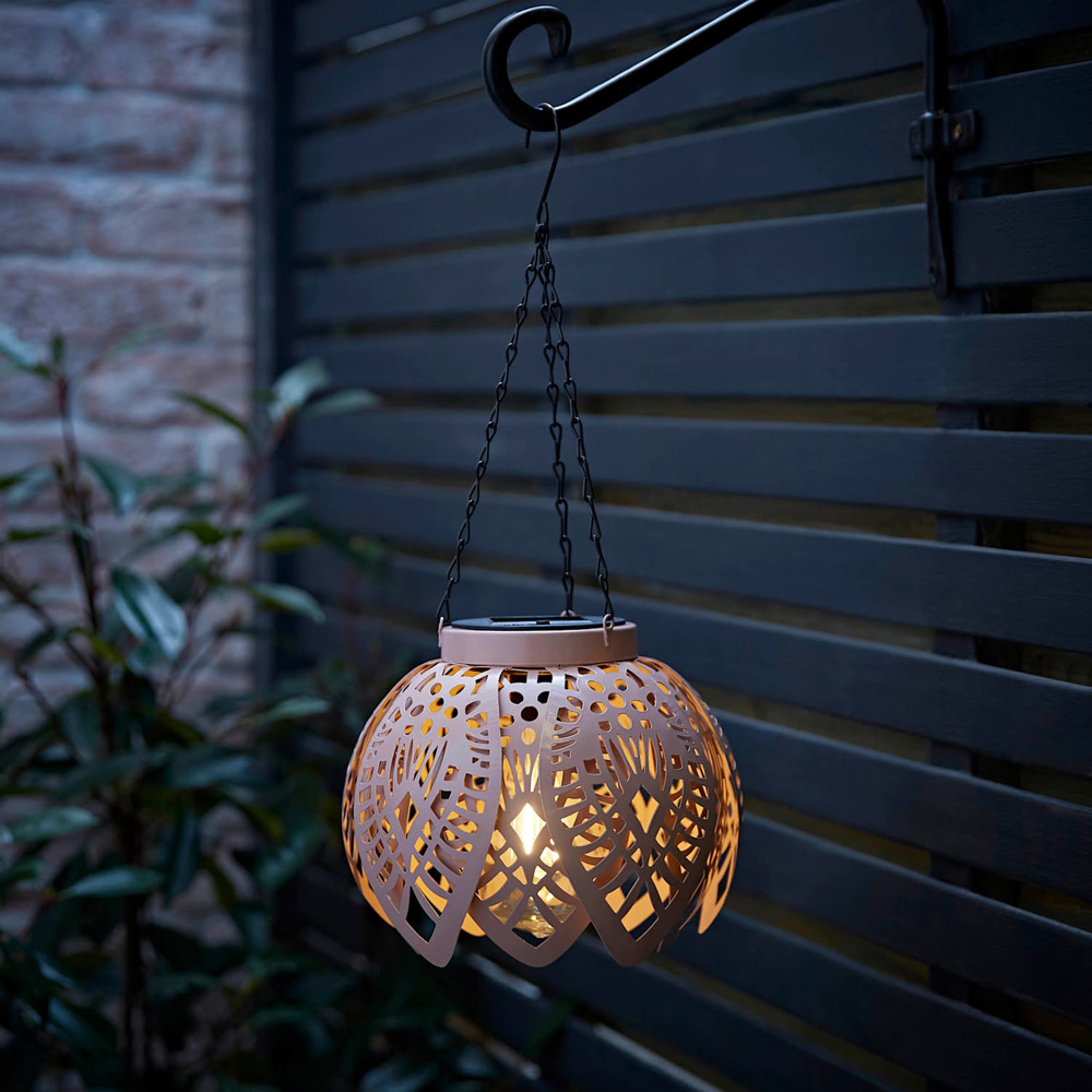 ValueLights Blush Pink Artichoke Solar LED Hanging Outdoor Lantern Light Image 6