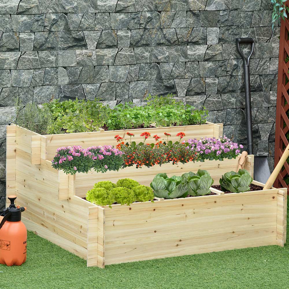 Outsunny 3 Tier Wooden Raised Bed Planter Image 2