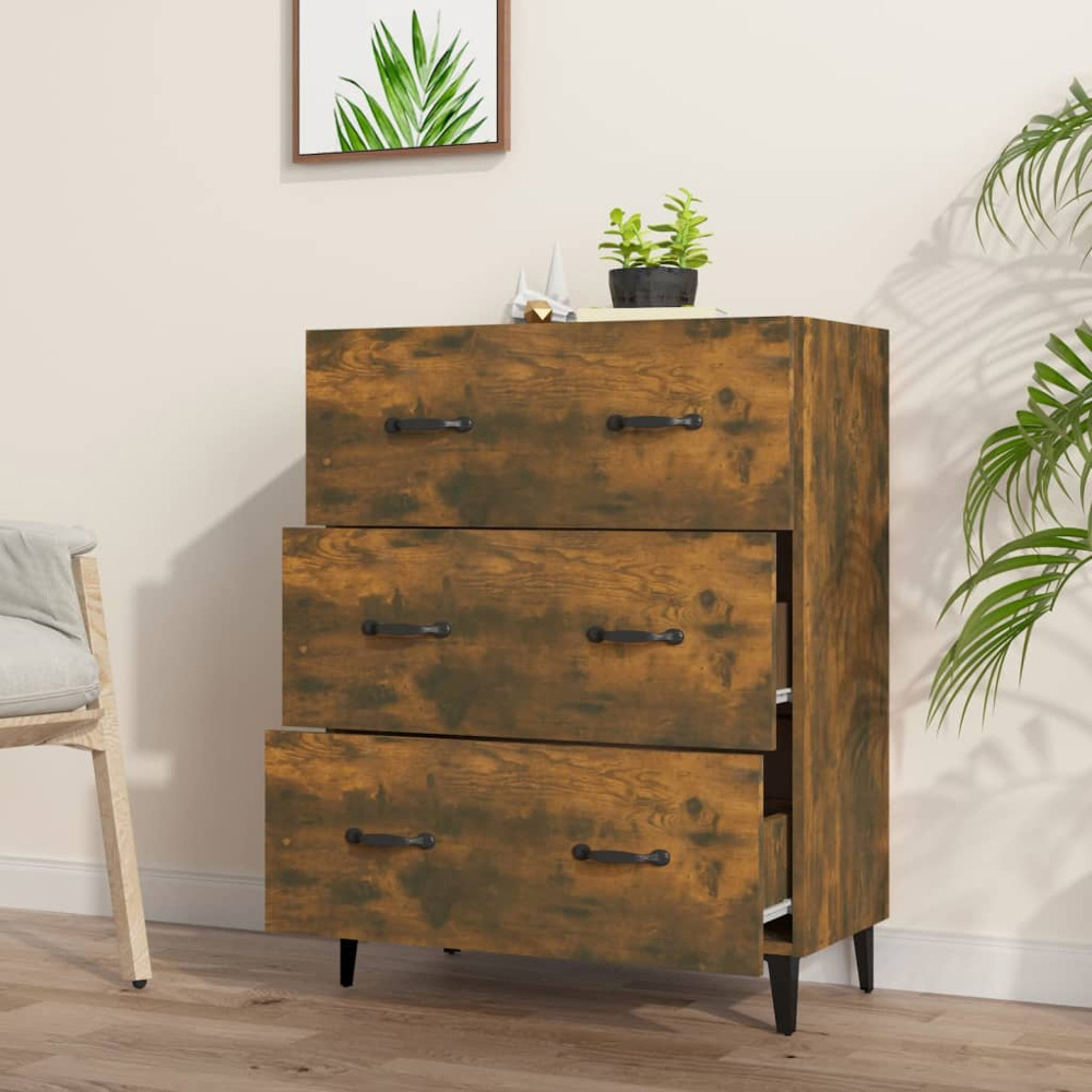 vidaXL 3 Drawer Smoked Oak Sideboard Image 3