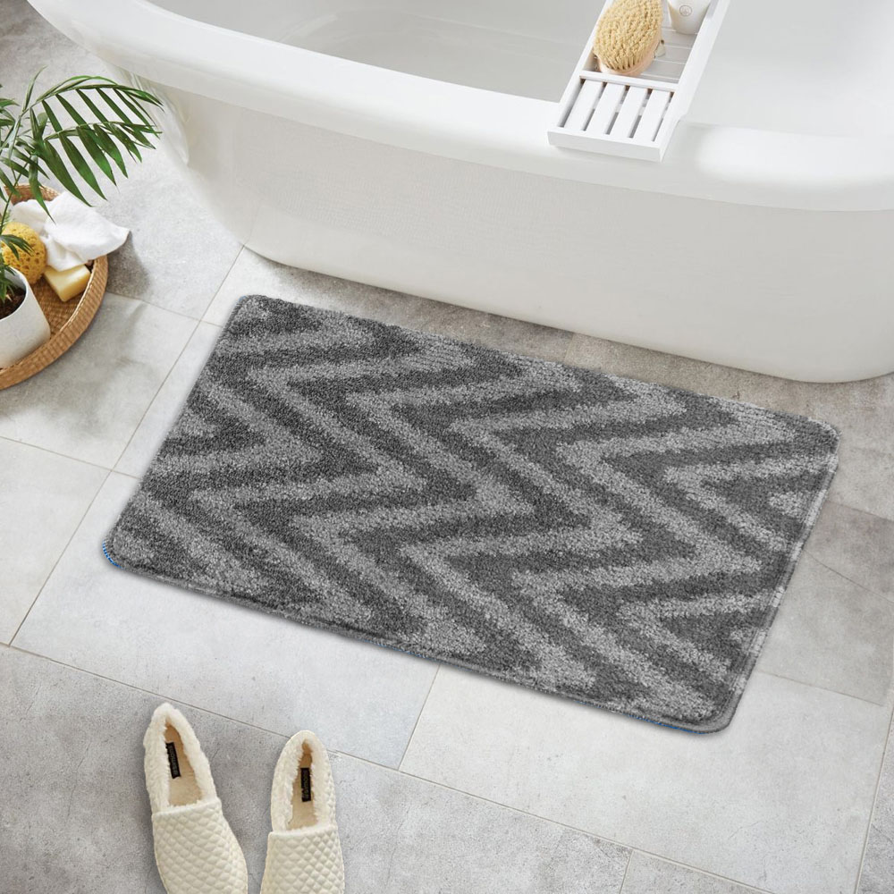 Velosso Chevron Stripe Grey Bath Mat Set Image 6