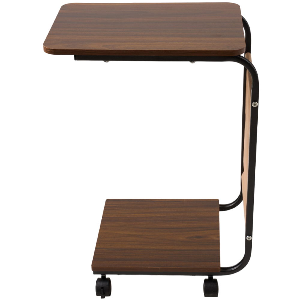 Living and Home Dark Walnut and Black C-Shape Side Table with Lockable Castors Image 3