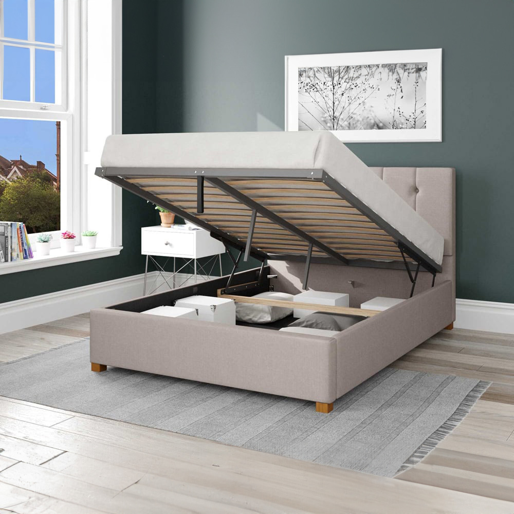 Aspire Hepburn King Size Off White Eire Linen Ottoman Bed Image 2