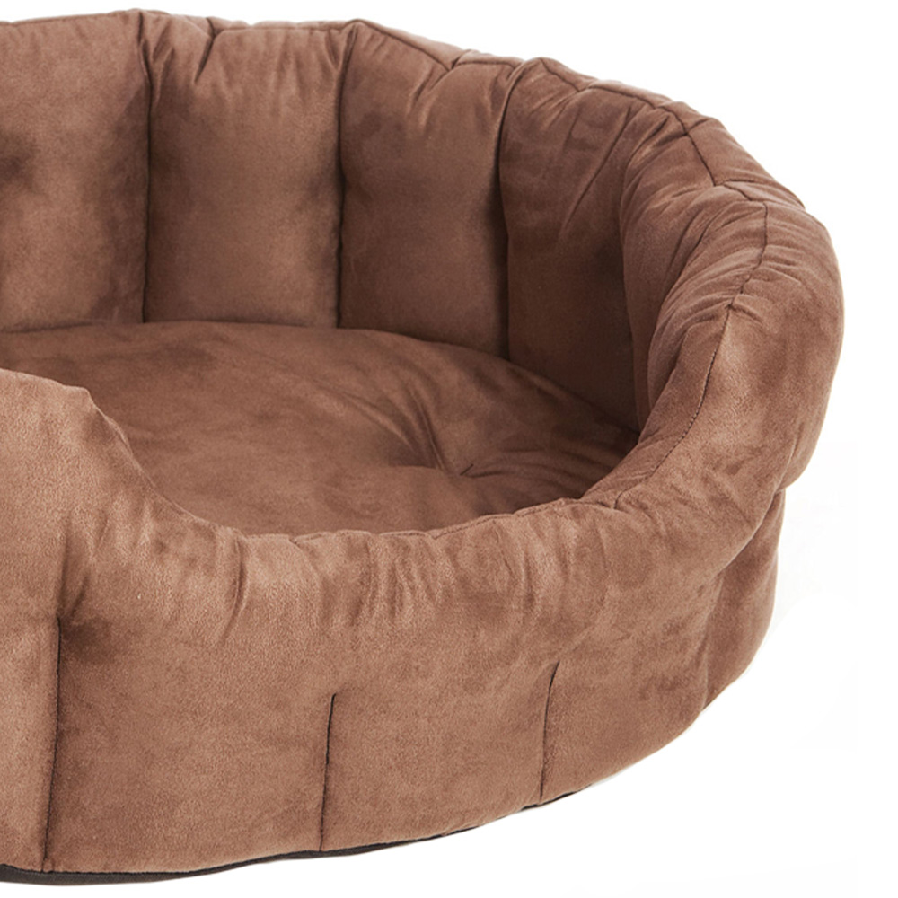 P&L Small Brown Oval Faux Suede Dog Bed Image 3