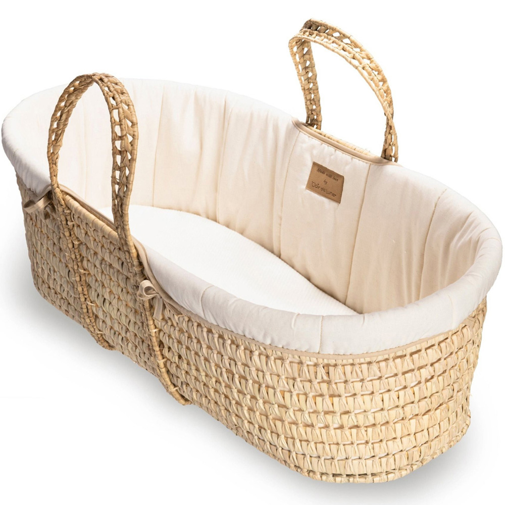 Clair de Lune Baby Cream Organic Palm Moses Basket with Natural Rocking Stand Image 5