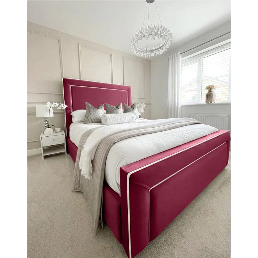 Eleganza Home Arring Double Maroon Plush Velvet Bed Frame with Headboard and Footboard Image 3
