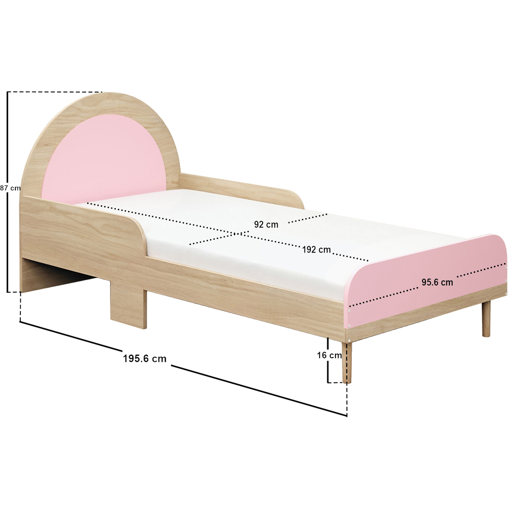 Flair Noah Single Oak and Pink Bed with Curved Headboard Image 7