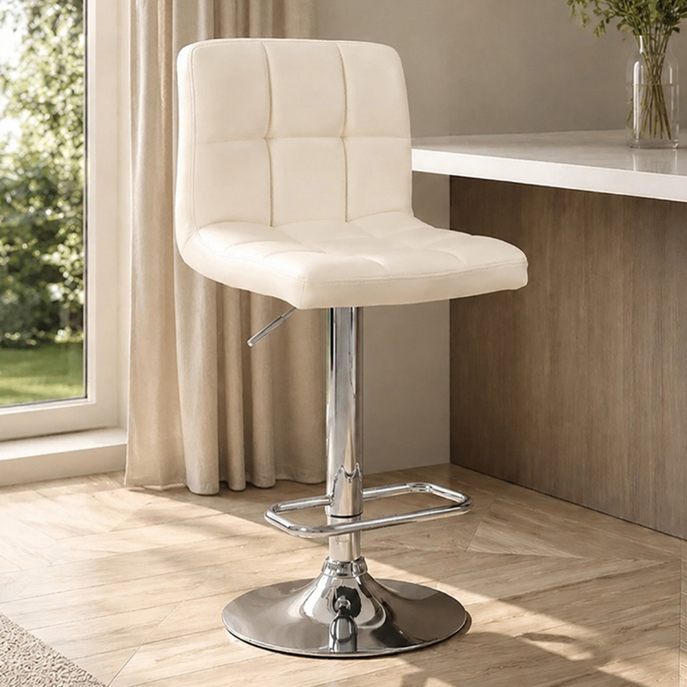 Premier Housewares Baina White Quilted Chrome Base Bar Stool Image 1