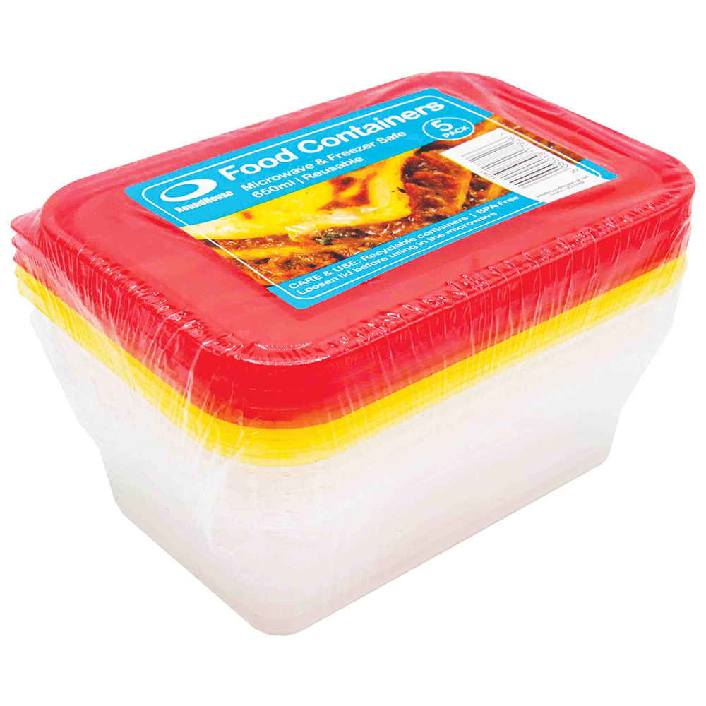 RoundHouse Plastic Food Containers with Coloured Lids 650ml 5 Pack Image 3