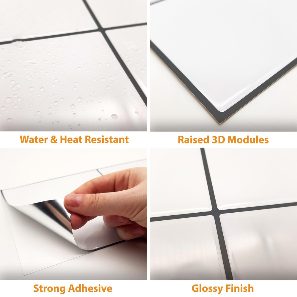 Walplus Insta Kitchen Original Brilliant White Glossy 3D Tile Sticker 30.5 x 15.4cm 12 Pack Image 4