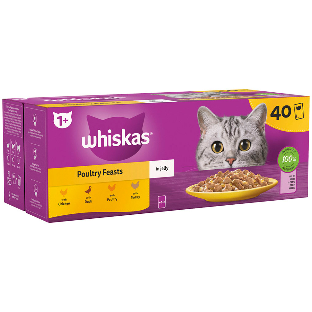 Whiskas Adult Wet Cat Food Pouches Poultry Selection in Jelly 40 x 85g Image 2