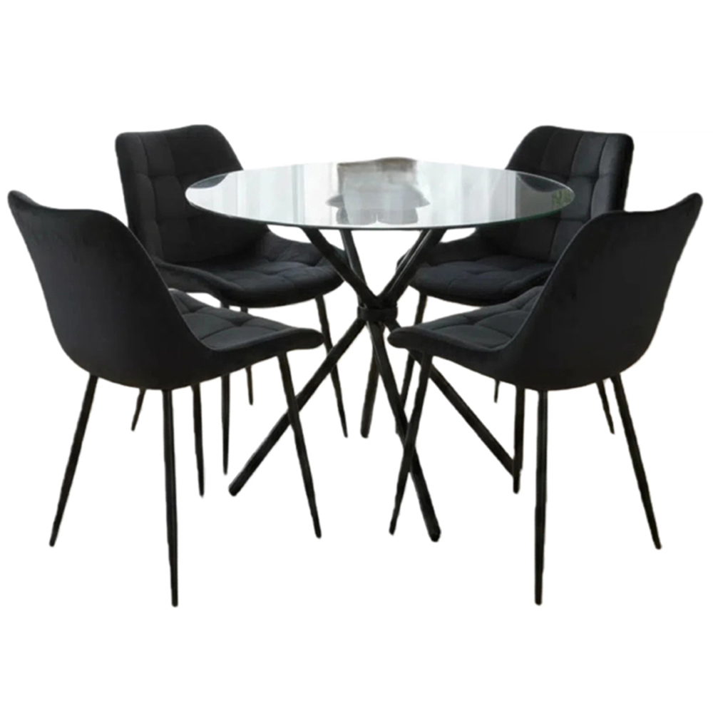 Indoor Living New York 4 Seater Black Erica Velvet Dining Table Set Image 2