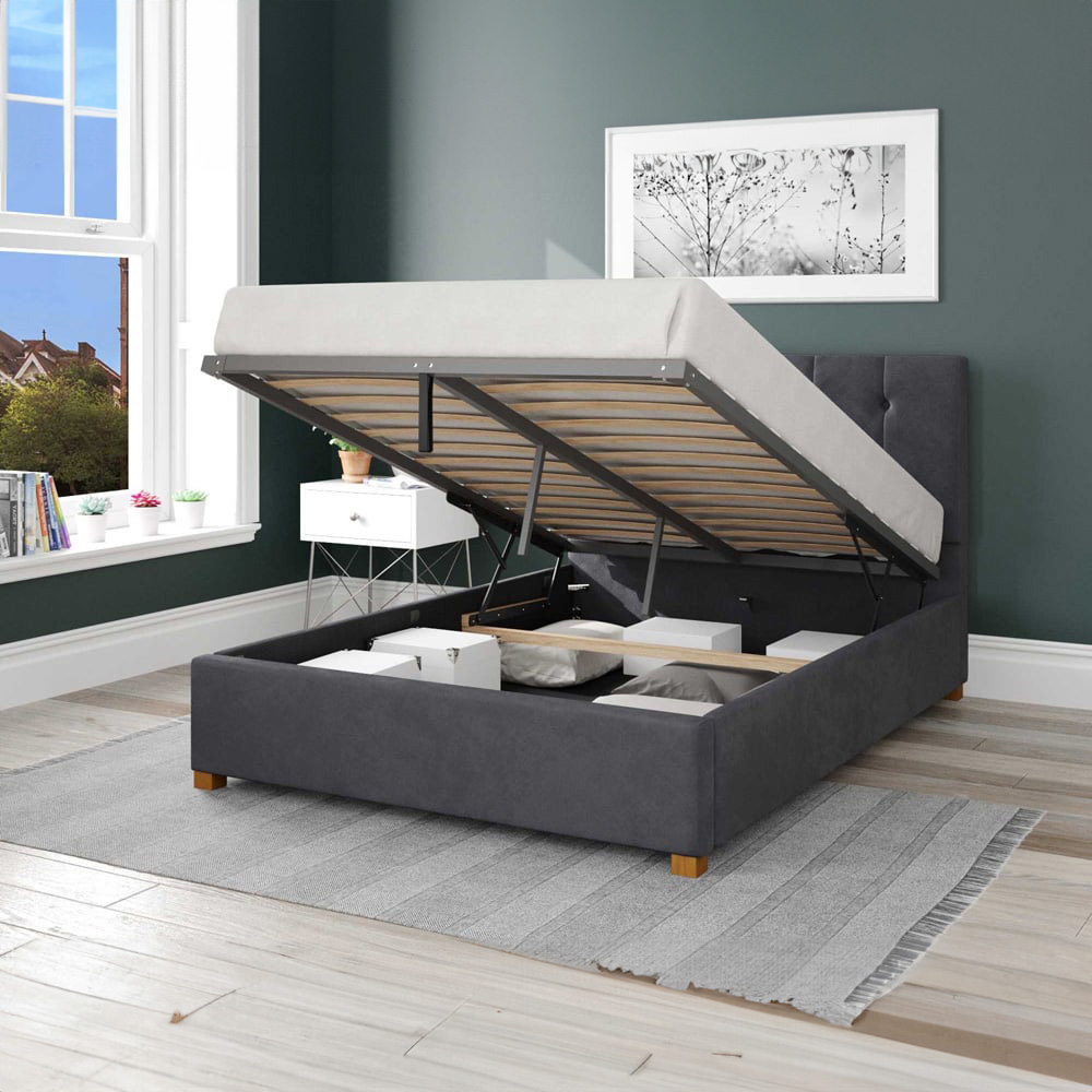 Aspire Hepburn Double Steel Plush Velvet Ottoman Bed Image 2