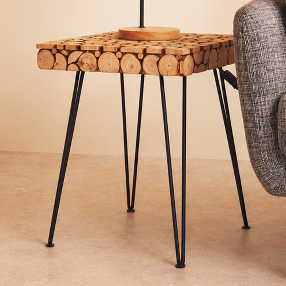 Premier Housewares Wooden Finish Square Side Table with Hairpin Legs Image 1