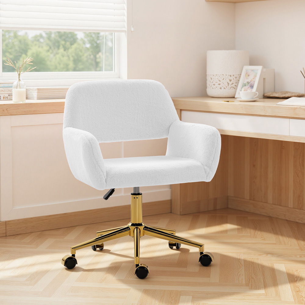 Portland White Faux Fur Height Adjustable Swivel Office Chair Image 3