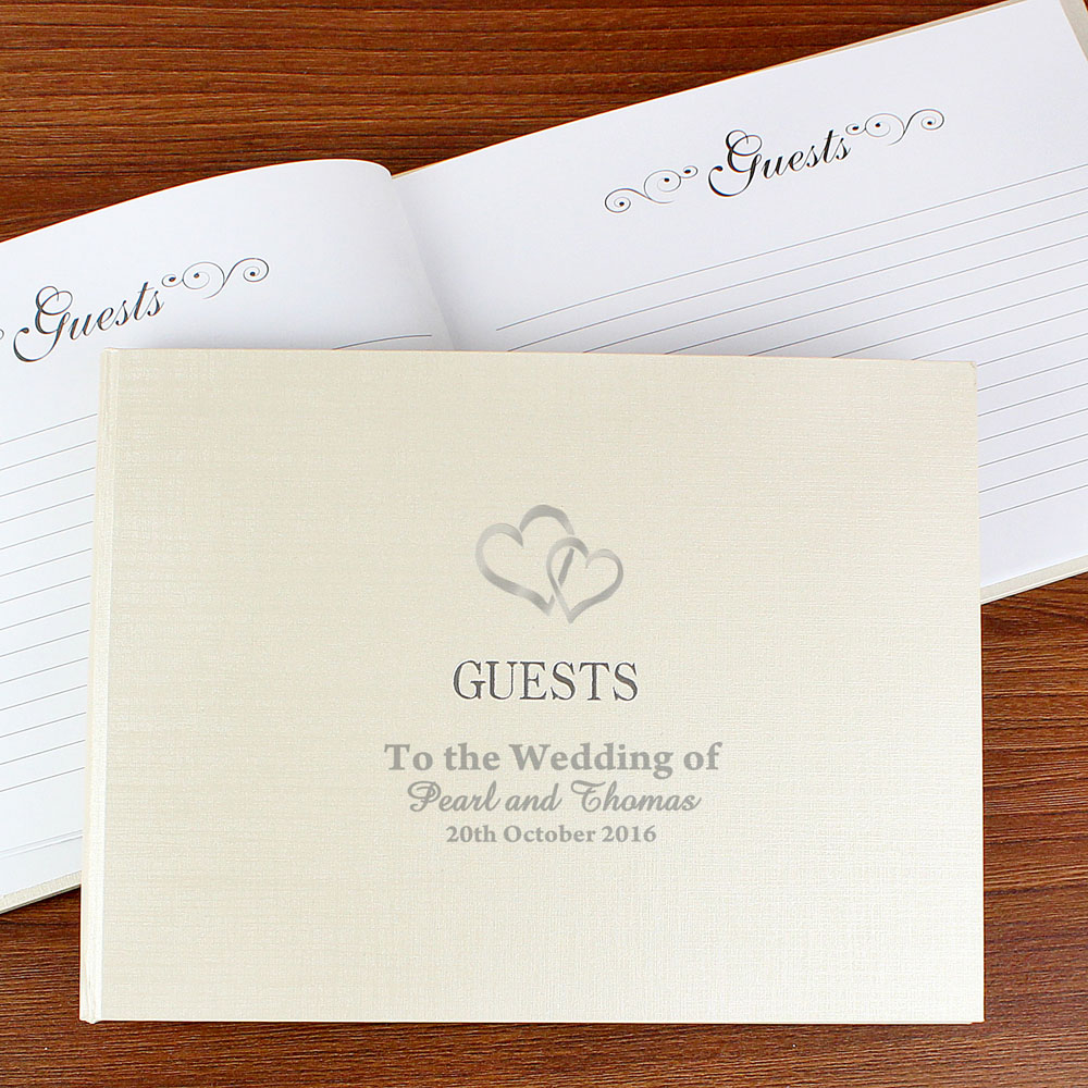 Personalised Memento Personalised Hearts Design Hardback Guest Book and Pen Image 2