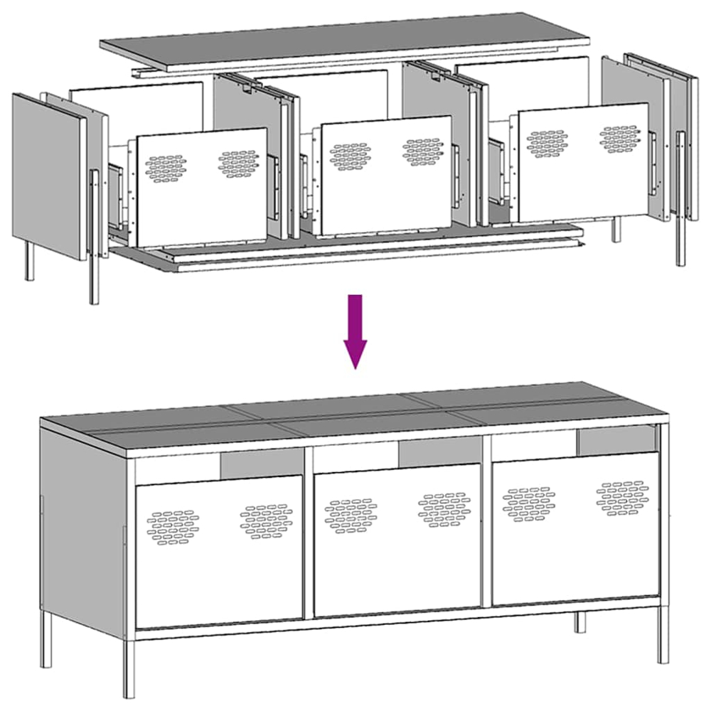 vidaXL 3 Drawer Pink Steel Industrial Style TV Cabinet Image 9