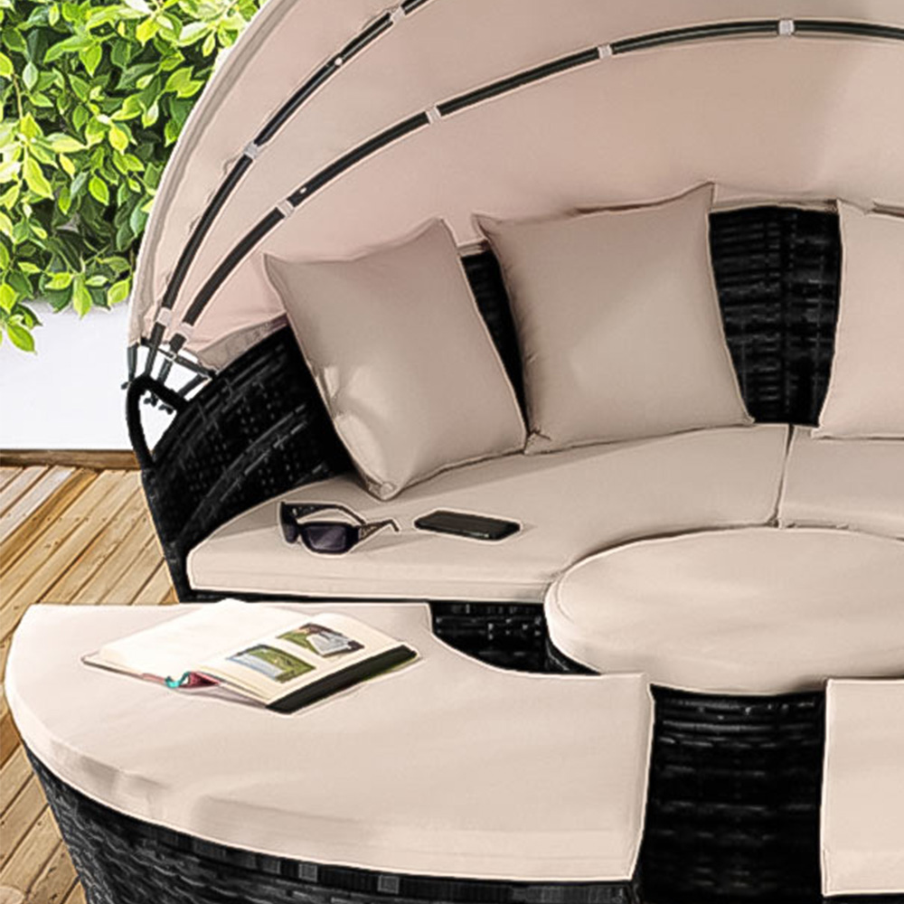 Brooklyn Luxury 8 Seater Black Rattan Sun Lounger Sofa Set with Canopy 180cm Image 2