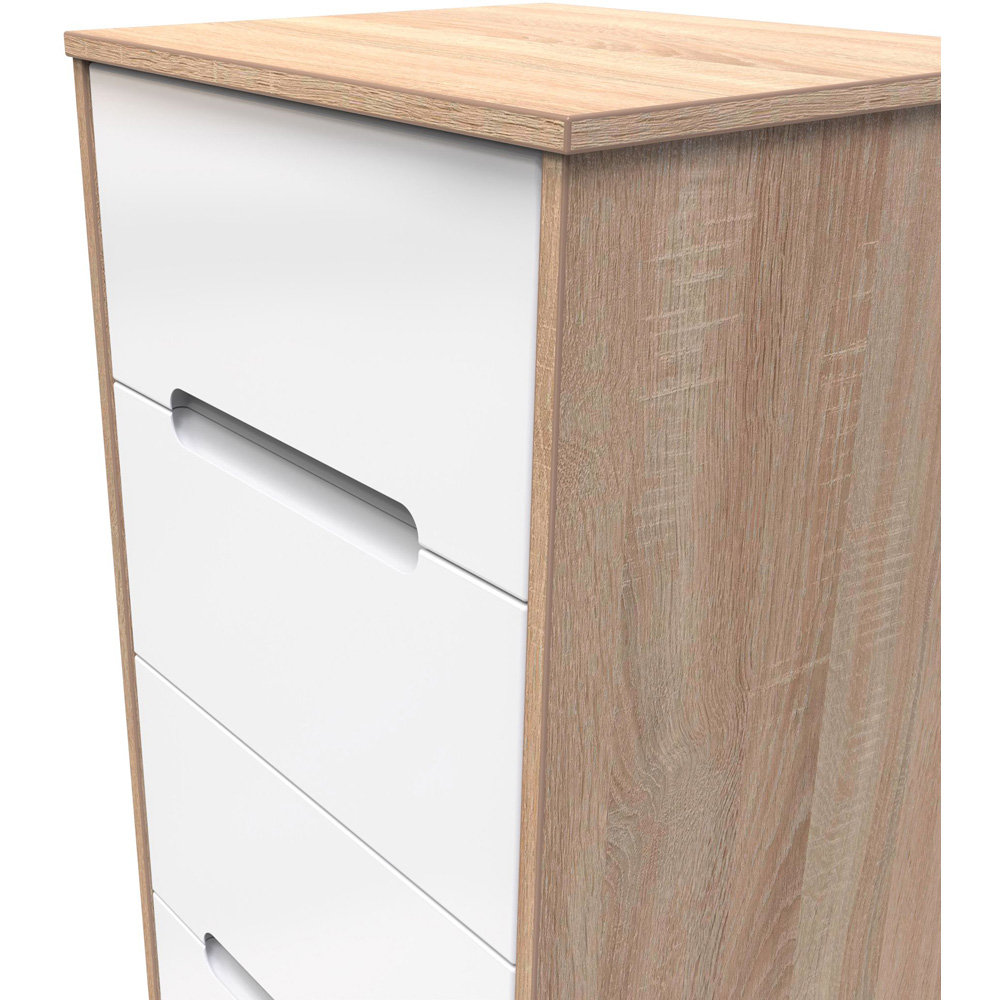 Crowndale Monaco 5 Drawer White Gloss and Bardolino Oak Tall Bedside Cabinet Ready Assembled Image 5