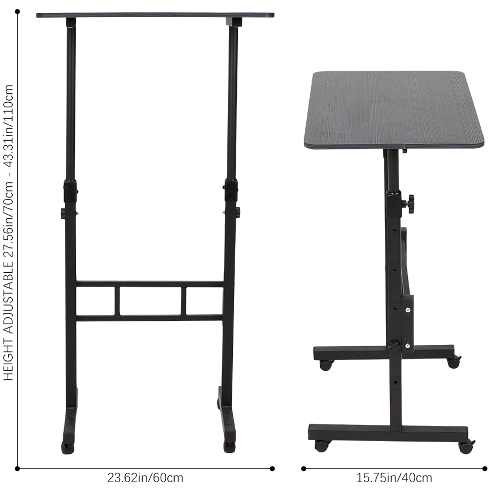 Living and Home Black Height Adjustable Mobile Desk with Lockable Wheels Image 9