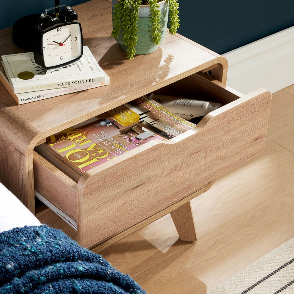 Home Source 2 Drawer Oak Bedside Table Image 6