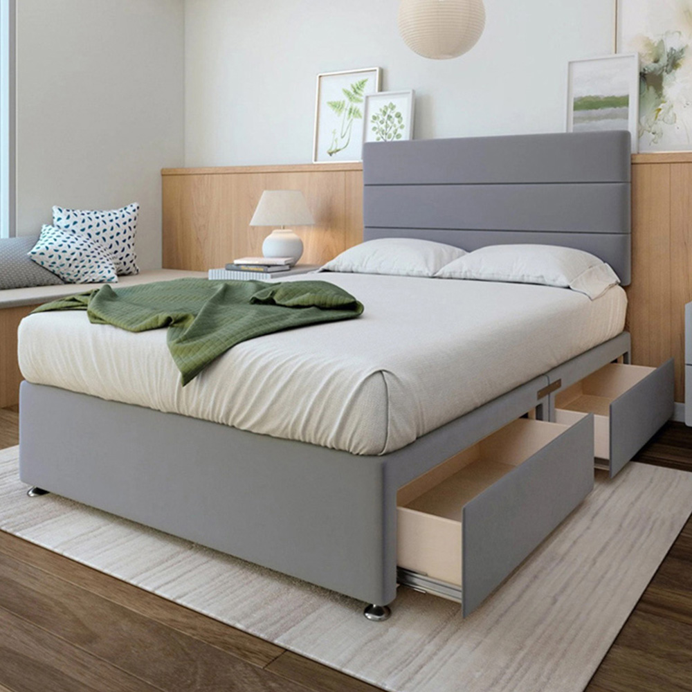 Bedmaster Small Double Silver Plush Velvet 2 Drawer Divan Base with Milan Headboard Image 1
