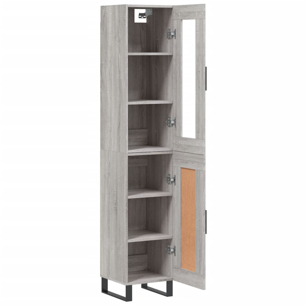 vidaXL 2 Glass and Wood Door Grey Sonoma Tall Highboard with Black Handle Image 4