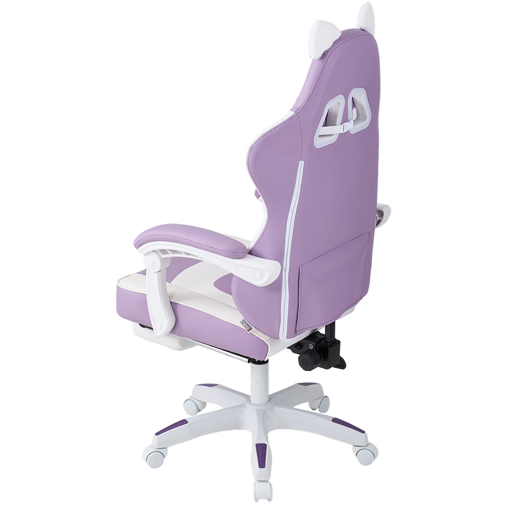 Living and Home White and Purple Cat Ear Design Gaming Chair with Massage Lumbar Pillow Image 4