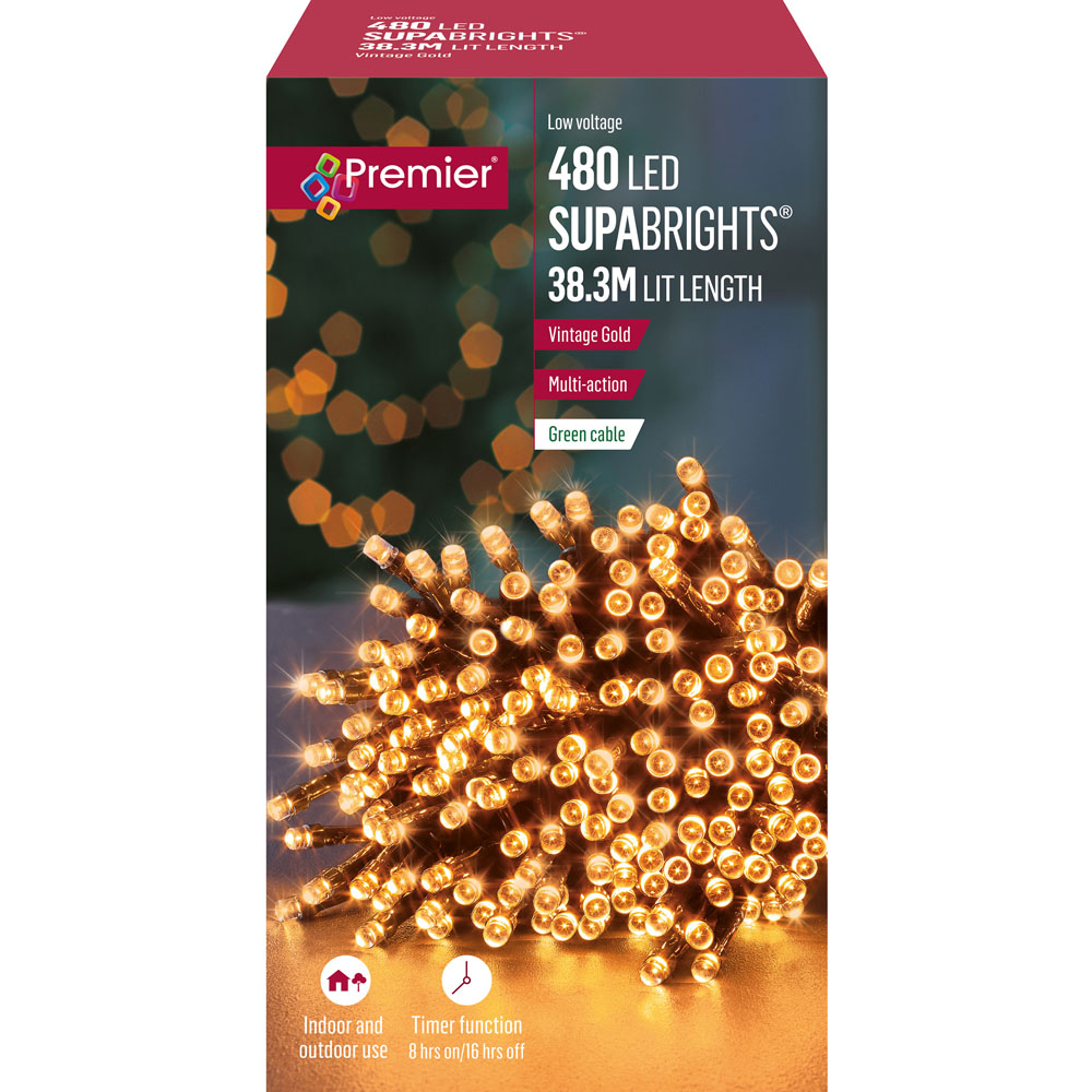 Premier Supabrights 480 Multi-Action LED Vintage Gold Christmas String Lights Image 5