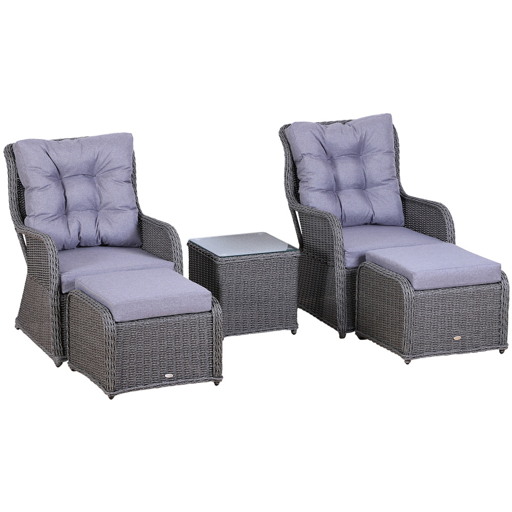 Outsunny 2 Seater Grey Rattan Lounge Set with Foot Stool Image 2