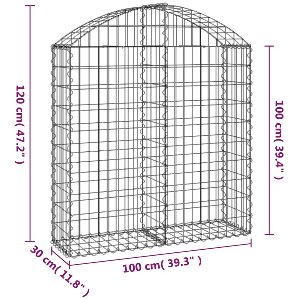 vidaXL Silver Galvanised Iron Arched Gabion Basket 100 x 30 x 100/120cm Image 4