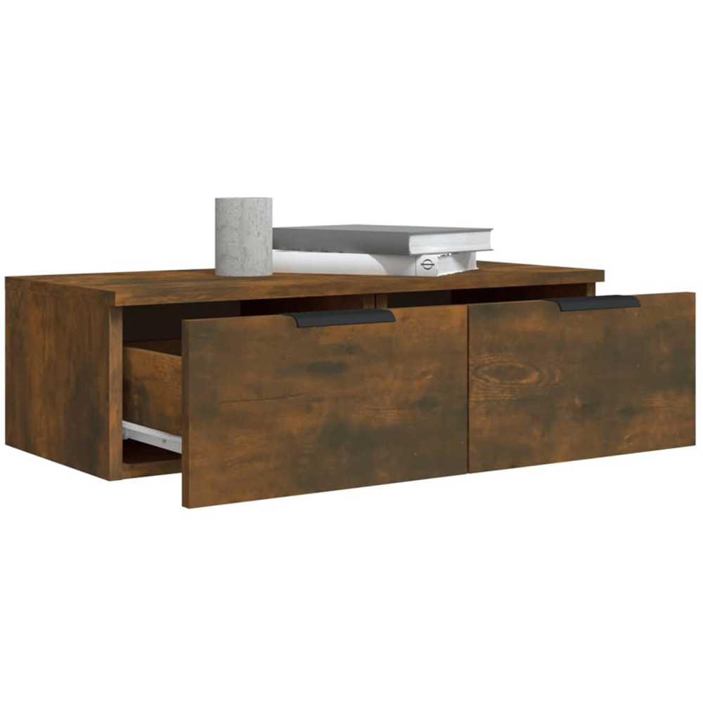 vidaXL 2 Drawer Smoked Oak Wall Cabinet Set of 2 Image 4