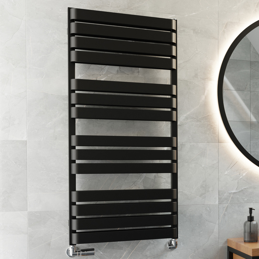 Terma Warp T Bold Matt Black Heated Towel Rail 2660 BTU 1110 x 500mm Image 2