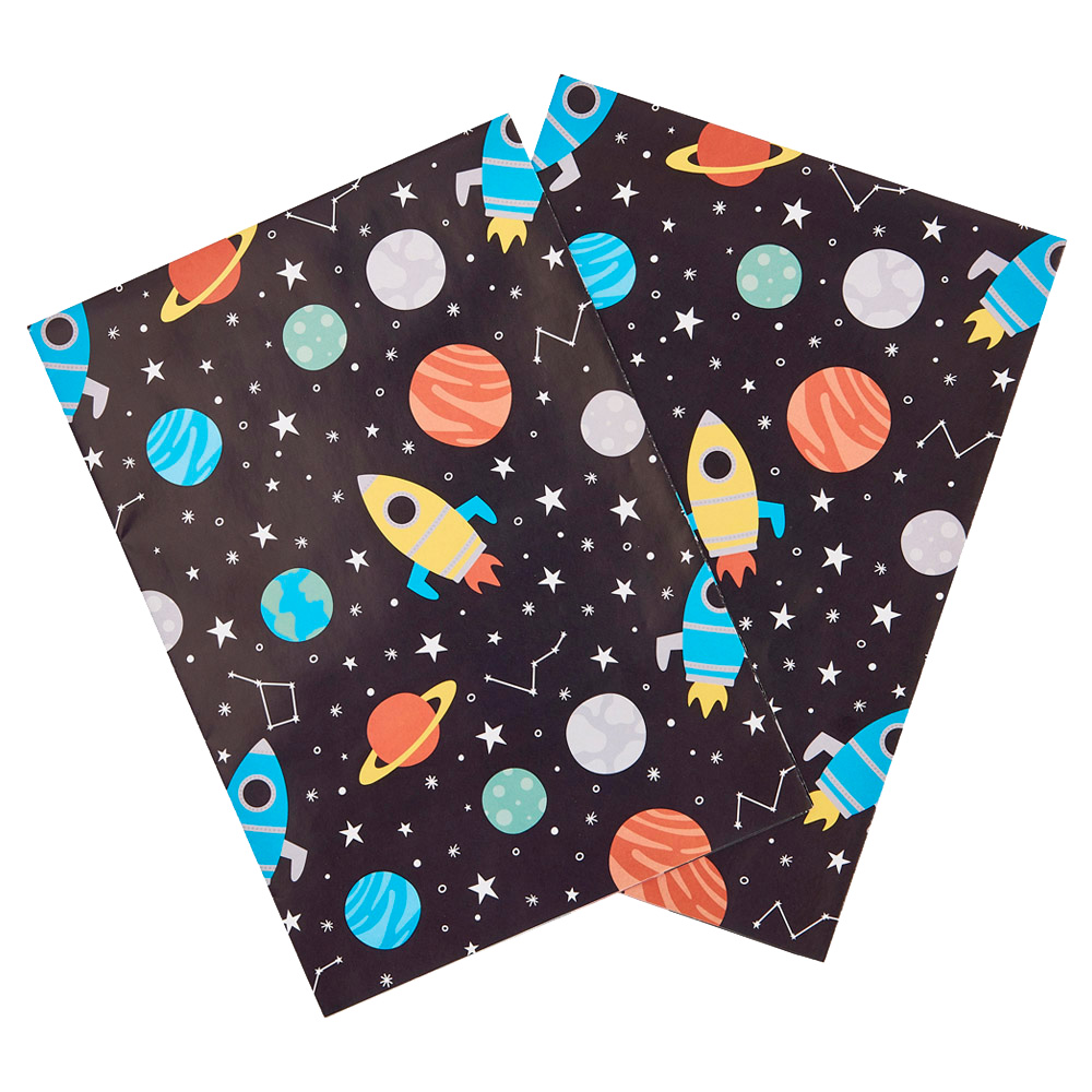 Wilko Space Rocket Gift Wrap 2 Sheets and 2 Tags Image 3