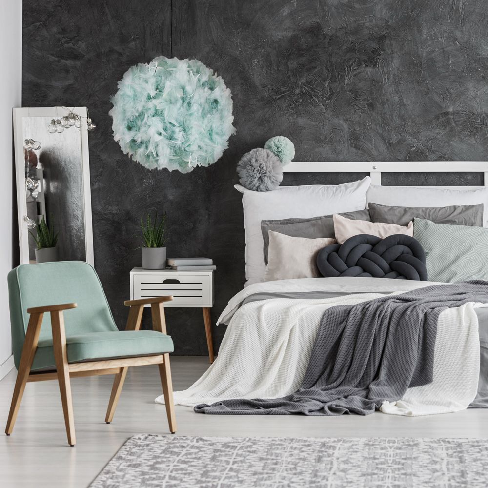 Happy Homewares Large Duck Egg Real Feather Decorated Pendant Shade Image 2